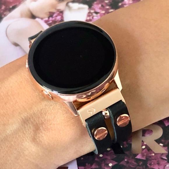 Black Leather Double Strap Galaxy 42mm Watch Band main image 7